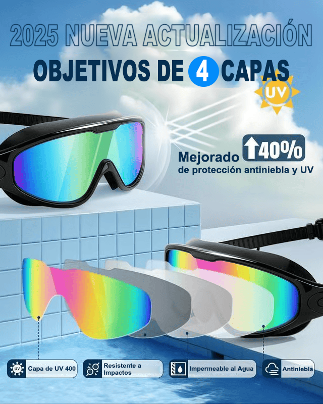 🔥COMPRE 2 LLEVE 1 GRATIS🏊♂️Gafas de natación impermeables para todos, visión ancha, antiniebla y con protección UV