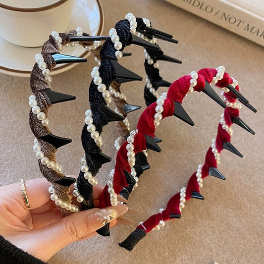 🔥ÚLTIMO DÍA COMPRE 1 LLÉVESE 2 GRATIS!!🔥Diadema de Perla Artificial de Cráneo Alto